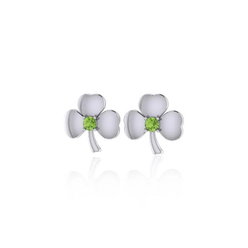 Irish Celtic Shamrock post earrings .925 Sterling Silver w/ genuine peridot gems